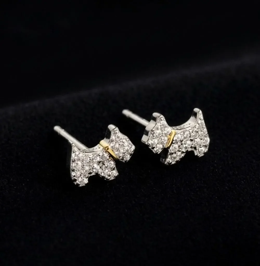 Certified Moissanite Scottish Terrier Stud Earrings-mini 925
